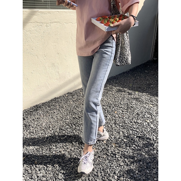 Quần Jean lửng nữ Ống suông Lưng cao Hàn Quốc Quần bò jeans nữ lửng ống đứng cạp cao Thời trang