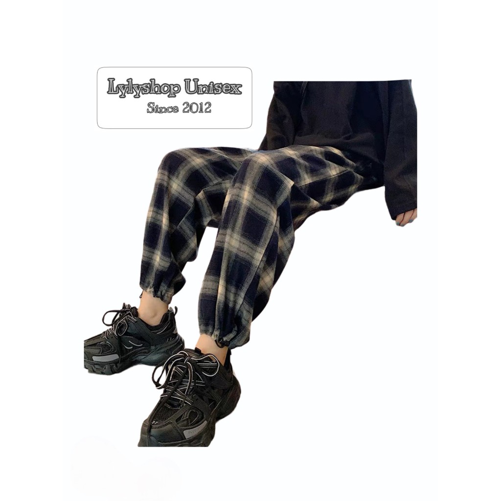 Quần ống rộng kẻ caro Lylyshop, quần ống suông họa tiết kẻ caro form rộng Unisex - quần kẻ 630