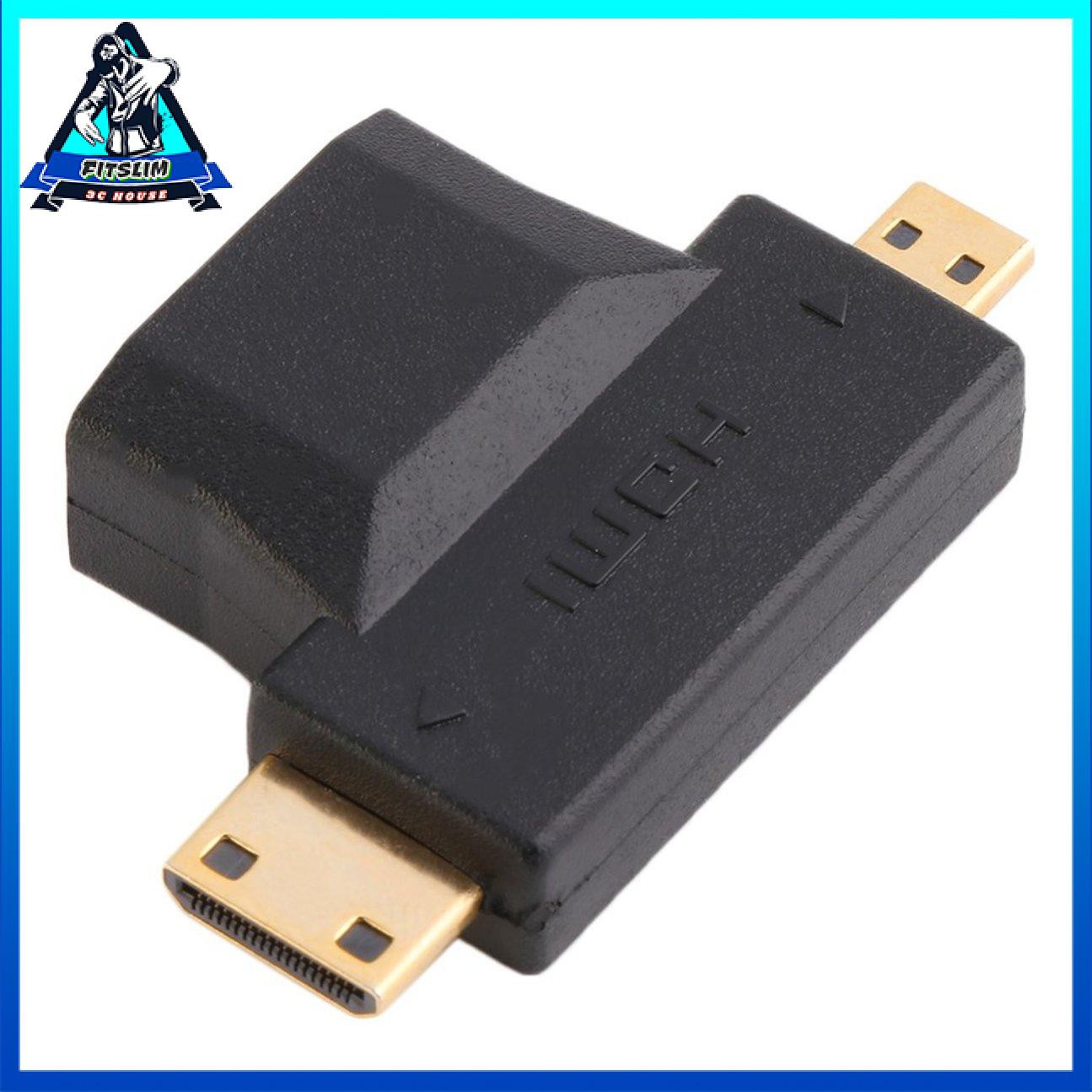 HDMI đen Loại A Nữ sang Nam Mini HDMI Loại C + Bộ chuyển đổi Micro HDMI Nam