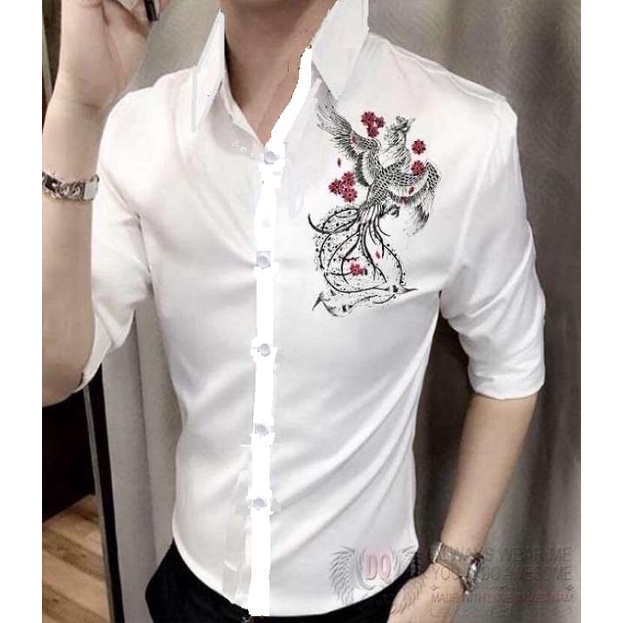 ÁO SƠ MI NAM TAY DÀI IN HÌNH CHIM PHƯỢNG HOÀNG PHONG CÁCH ĐÔC ĐÁO, SIZE M-6XL TỪ 40-90KG