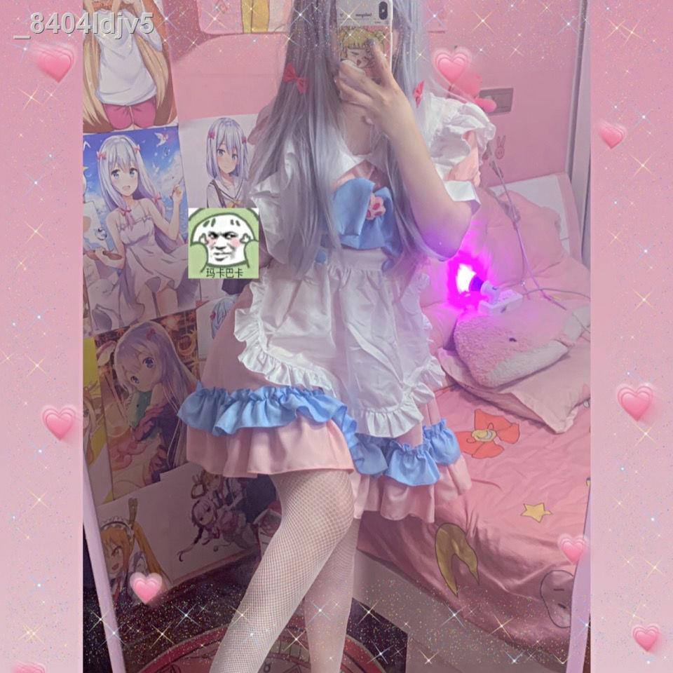 chân váy dàiváy tennis♙☍☊mới siêu dễ thương trang phục hầu gái màu hồng xanh cosplay Lolita của phụ nữ hàng ngày