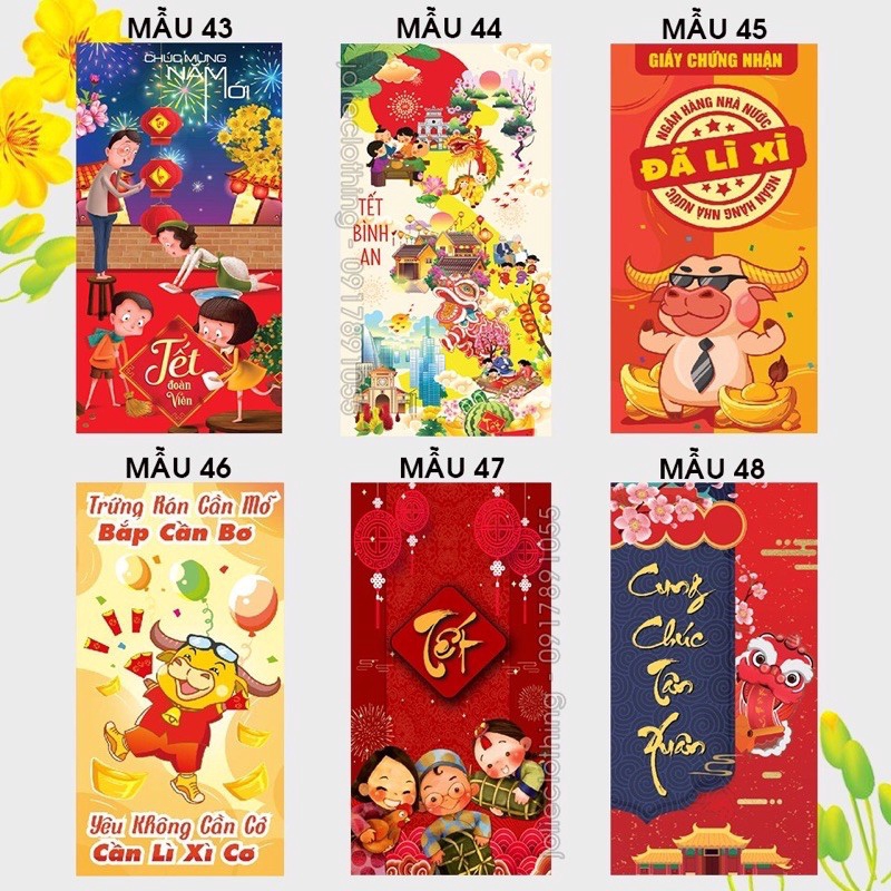 Combo 100 Bao Lì Xì Xuân QUÝ MÃO 2023 Nhiều Mẫu Cực Đẹp