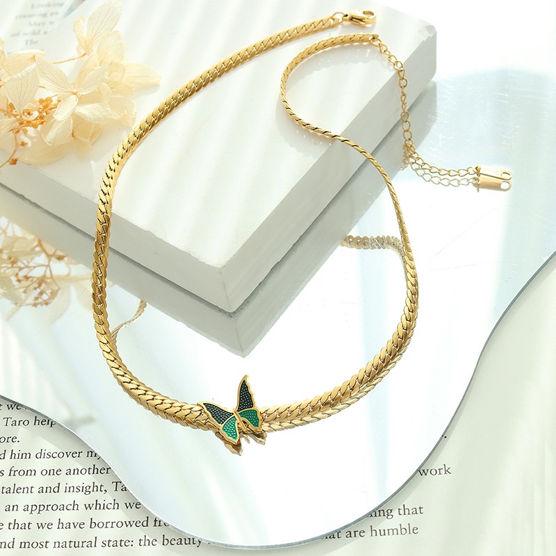 Dây chuyền titan nữ mặt con bướm nổi bật phong cách choker không đen gỉ