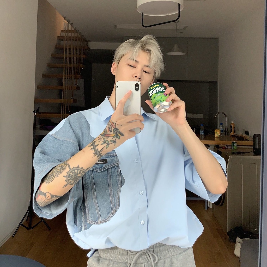 [F &amp; X] Áo Sơ Mi Denim Thời Trang Dành Cho Nam