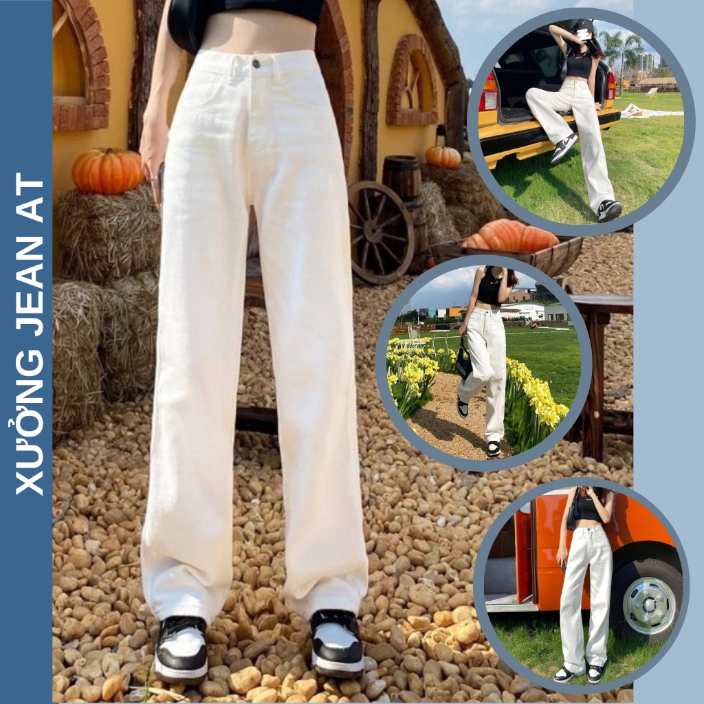 Quần Kaki Nữ Ống Rộng Lưng Cao Phong Cách Ulzzang Màu Trắng Trơn 522
