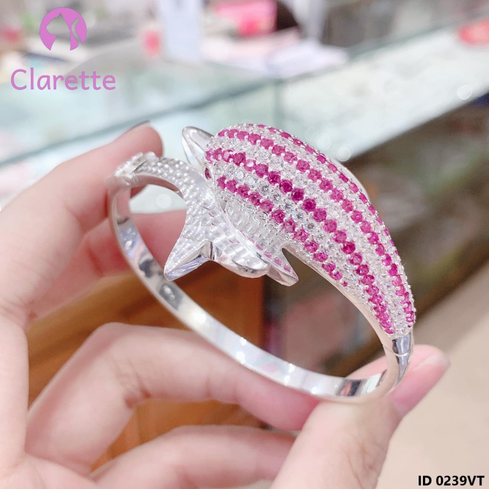Vòng tay bạc hở hình cá heo Clarette 0239VT