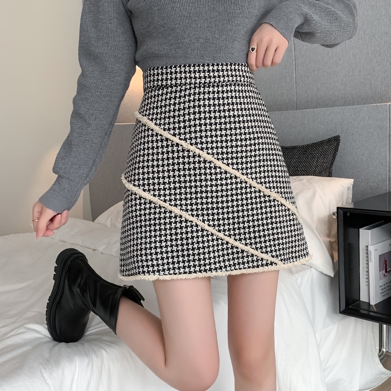 IELGY    Chân Váy Chữ A Lưng Cao Họa Tiết Kẻ Sọc Thời Trang Cho Nữ