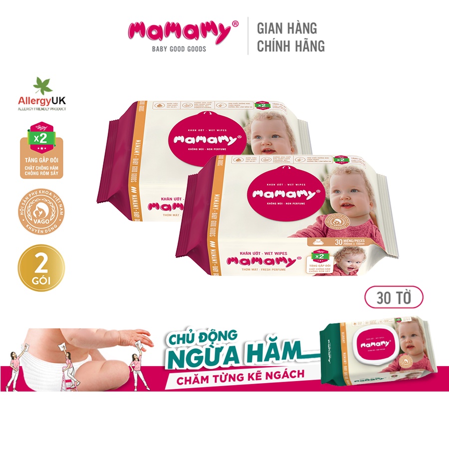 Combo 2 gói khăn ướt Mamamy 30 tờ/gói chuẩn quốc tế - 100% an toàn