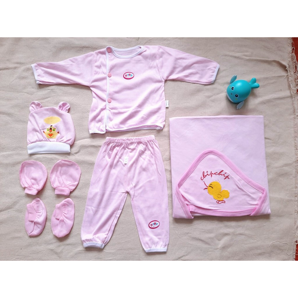 Set đồ sơ sinh 6 chi tiết cotton cho bé