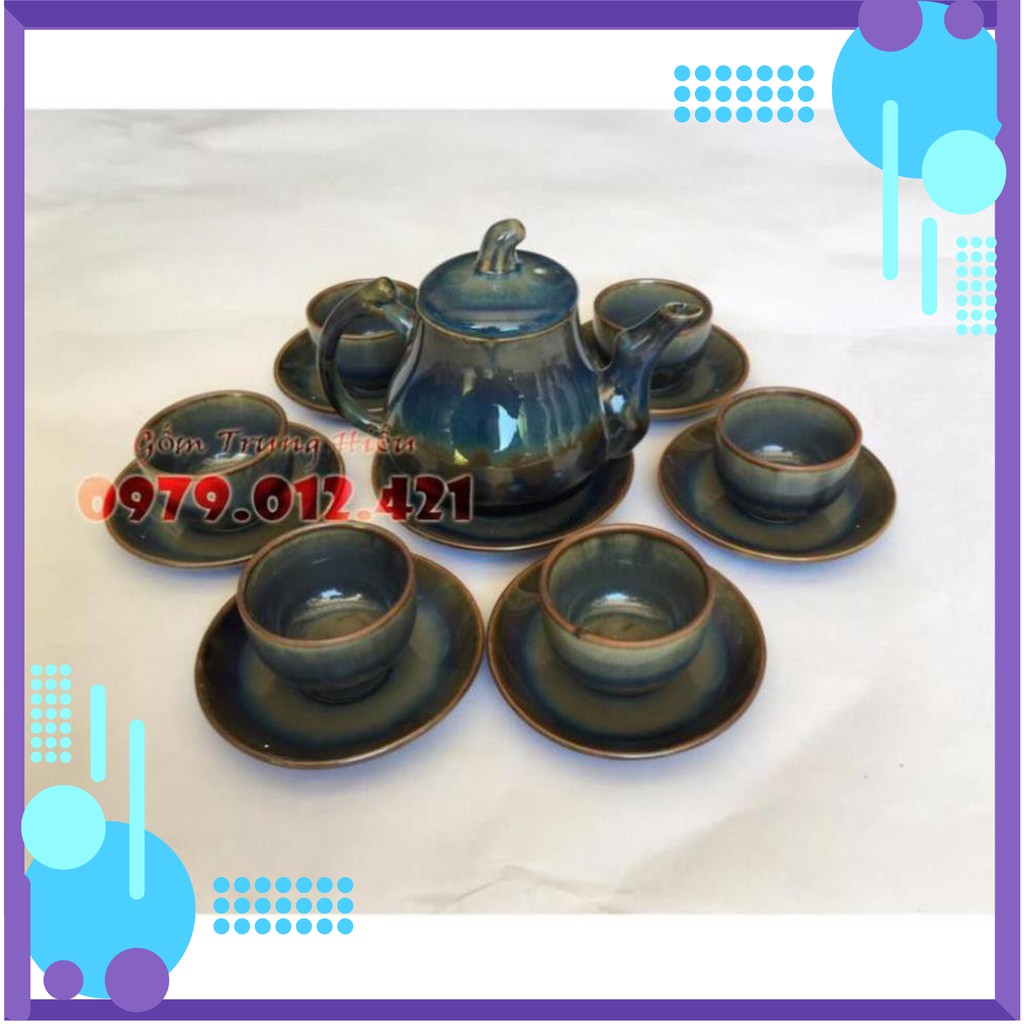 Bộ ấm chén Bát Tràng men hỏa biến xm