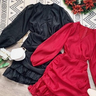 ĐẦM ĐỎ ĐẮP CHÉO LAI VẠT BÈO TẦNG ĐUÔI CÁ ( đỏ // trắng // hồng // đen )