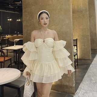 Váy cổ yếm tay bèo 6 tầng