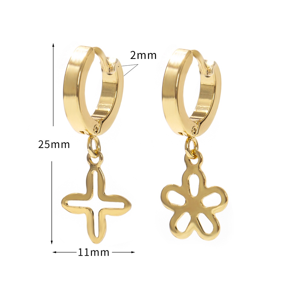 Bông Tai Thời Trang Hình Thánh Giá/Trái Tim Bằng Thép Titan Vàng 18K Cho Nữ