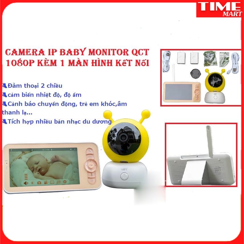 Camera giám sát QCT baby monitor kèm màn hình hiển thị - cảm biến nhiệt độ, độ ẩm, cảnh báo trẻ em khóc, đàm thoại