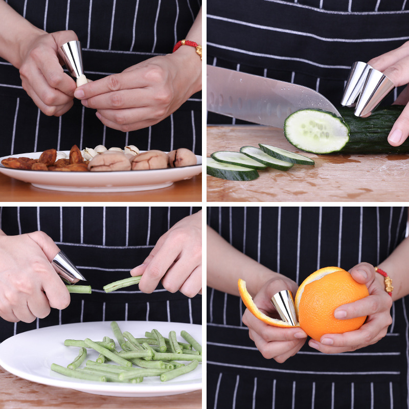 1/5 Dụng Cụ Bảo Vệ Ngón Tay Bằng Thép Không Gỉ Tiện Lợi Khi Cắt Rau Củ Quả