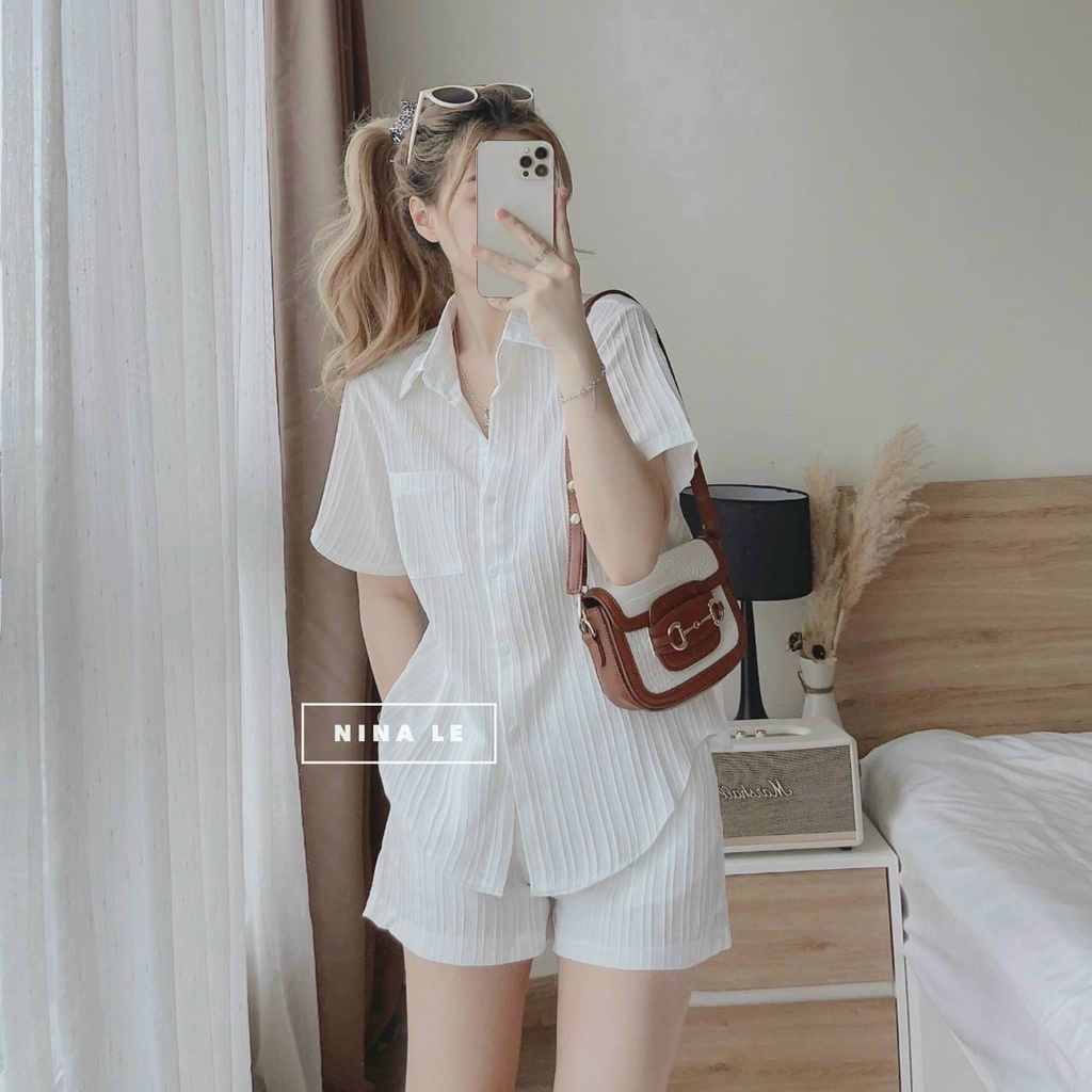 (Sale FreeShip) Sét bộ nữ đi chơi,sét áo sơ mi xẻ tà cột nơ sau mix quần có túi,chất xô gân cao cấp hàng loại 1,có 4 mau