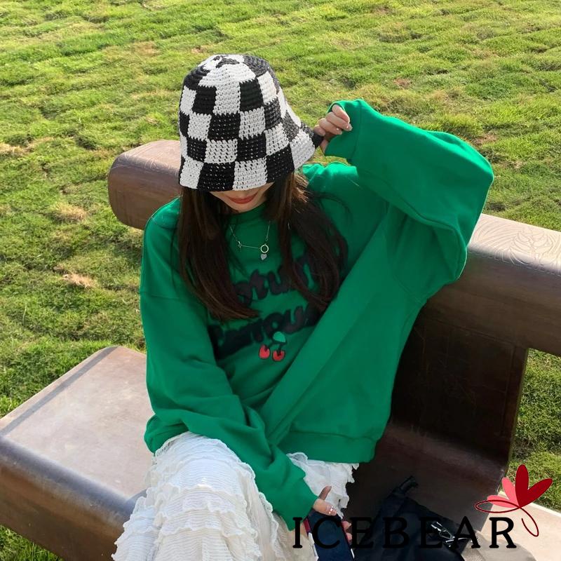 ICE-Women Bucket Hat Plaid Pattern Woven Style Hollow-Out Fisherman Hats Ladies Sweet Beach Head Wear