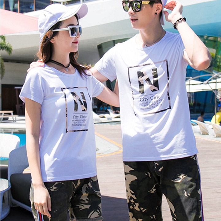 Áo Thun Đôi Màu Trắng In Chữ N City Chic DLX