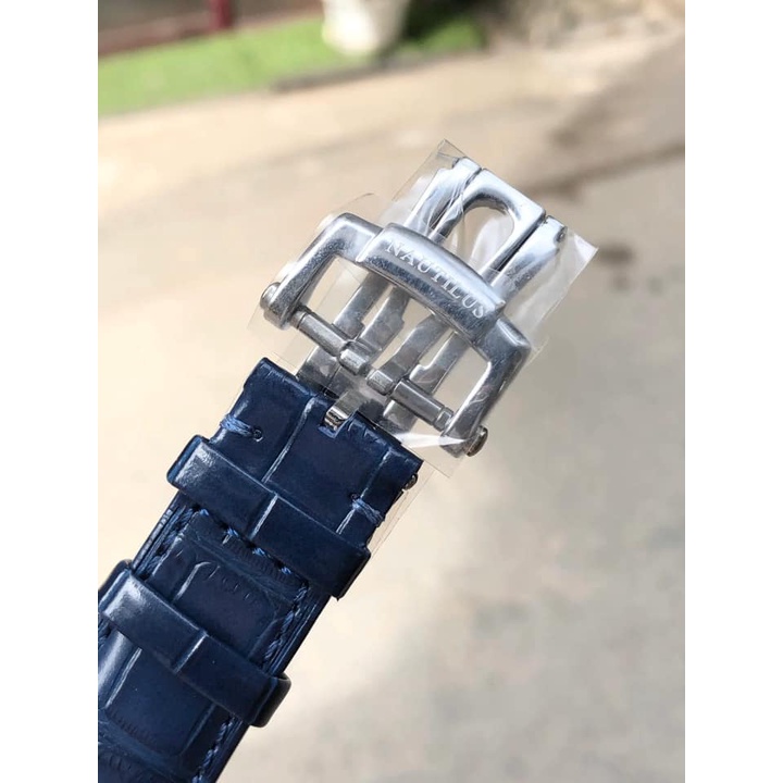 Đồng hồ Nam Pt vuông 3kim vành đá tròn dây da cơ automatic size 40mm-41mm  mặt xanh vỏ trắng kim phản quang.