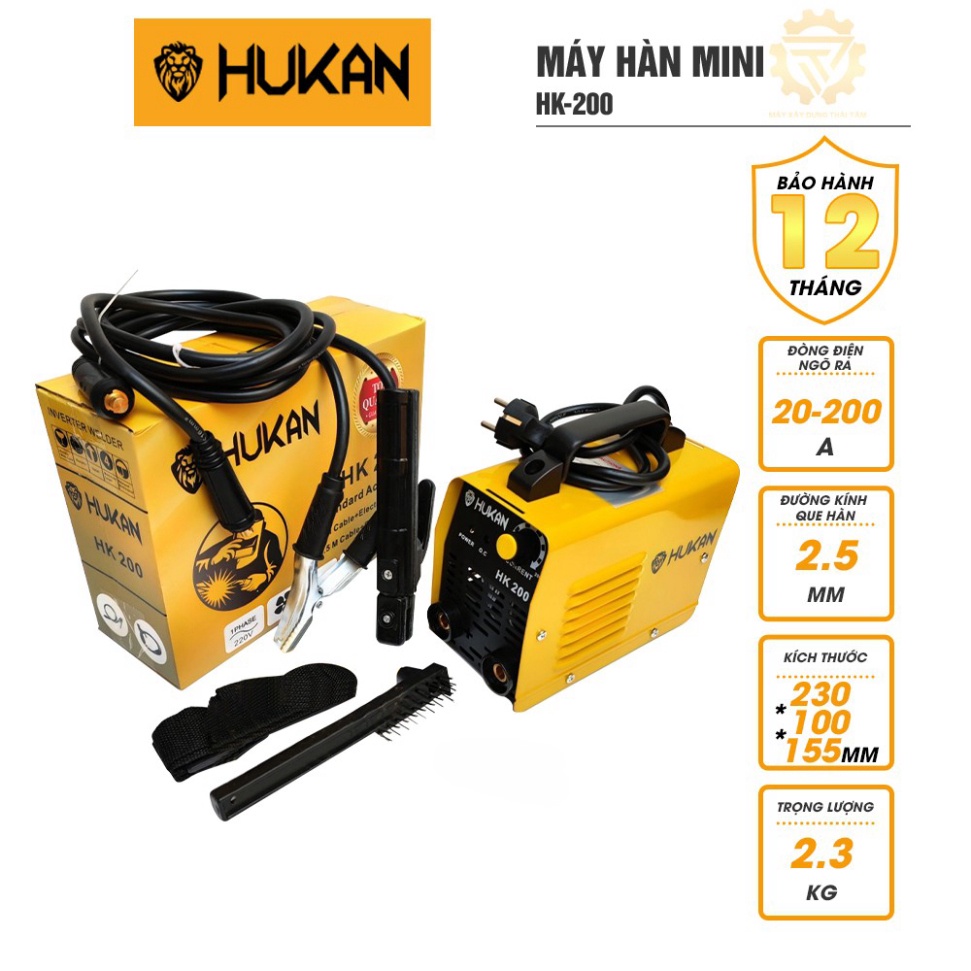 Máy hàn điện tử HUKAN HK-200 mini dùng cho gia đình nhỏ gọn tiện lợi dễ sử dụng sử dụng que hàn từ 1.6 đến 3.2 li