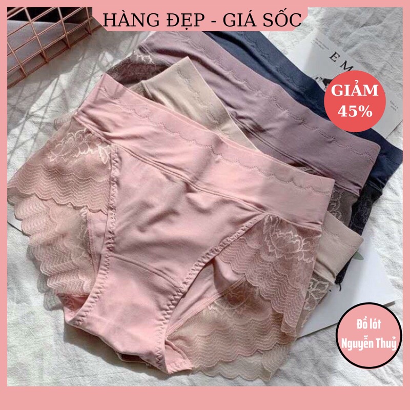 Quần Lót Nữ Cotton Cạp Cao viền ren thu gọn vòng eo