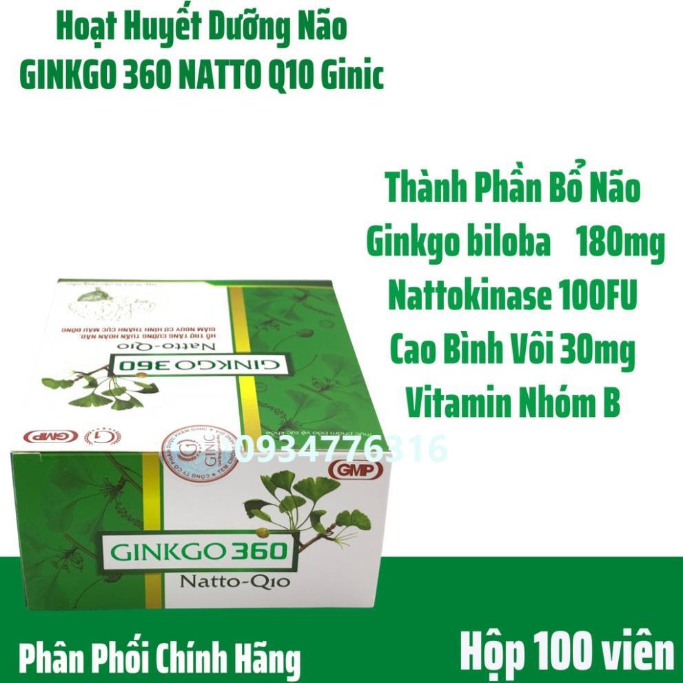 ✅ Viên uống tăng tuần hoàn não,  GINKGO 360 NATTO Q10 GINIC, Hộp 100 viên