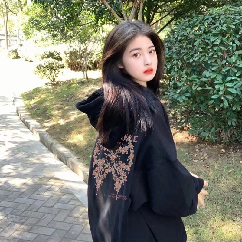 Áo Hoodie Dài Tay In Chữ Và Bướm Thời Trang Dành Cho Nữ