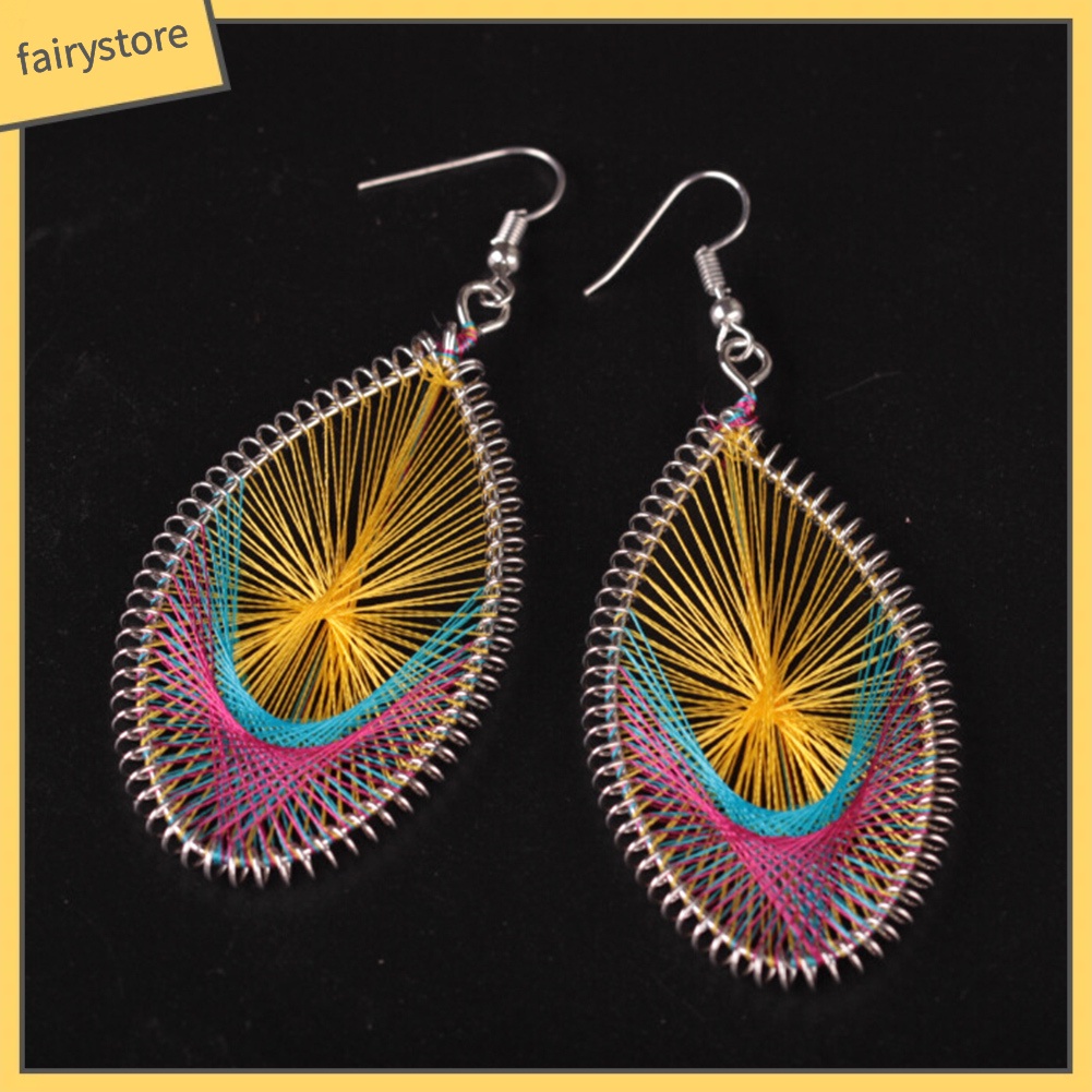 Bông tai giọt nước phối lụa nhiều màu sắc phong cách Bohemian