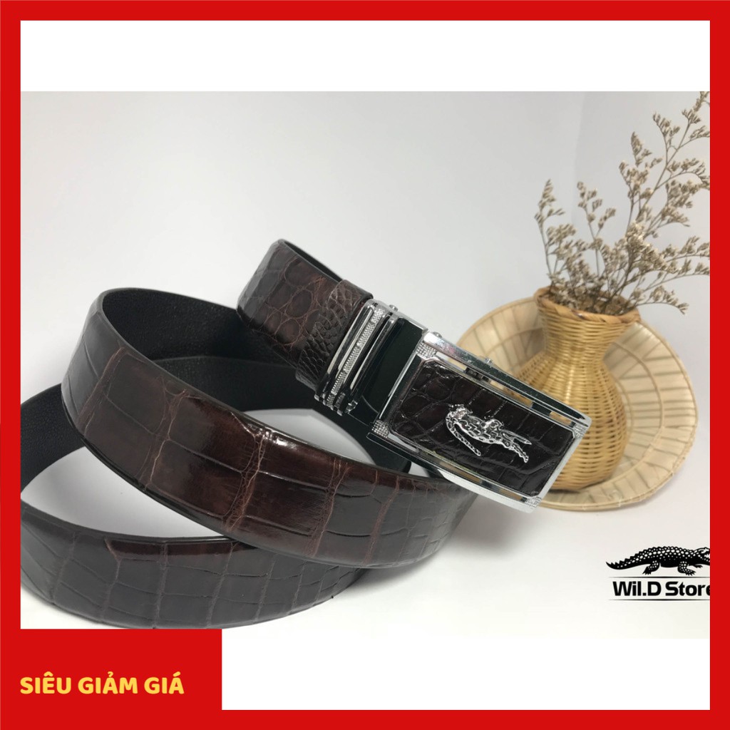 DÂY NỊT NAM DA CÁ SẤU CAO CẤP WILD STORE KHÓA LÓT DA MÀU NÂU