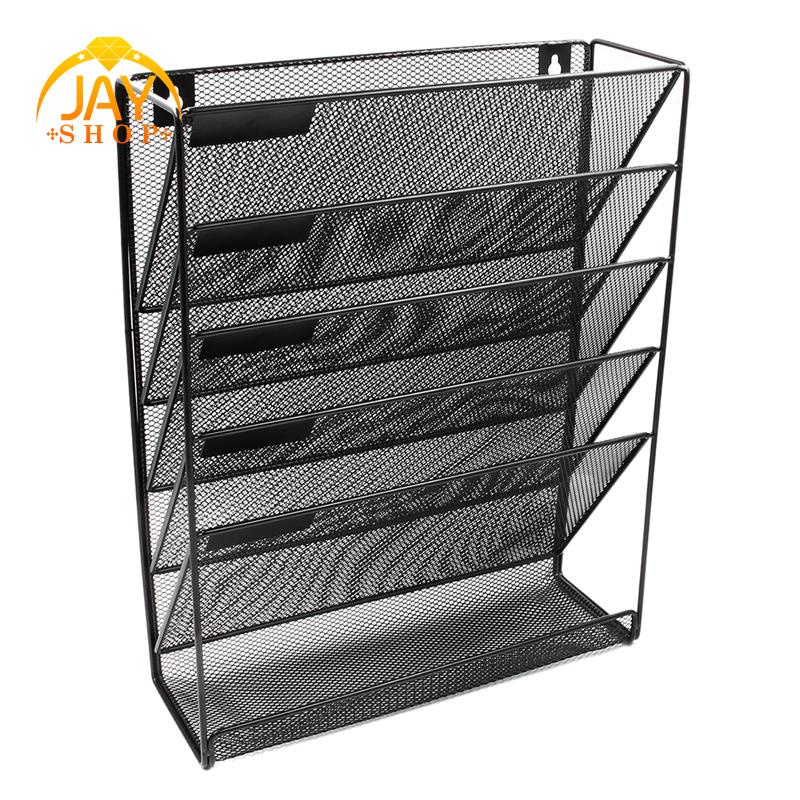 Giá Kim Loại Lưới Treo Tường 5 Tầng Màu Đen Đựng Tạp Chí / Tạp Chí / Tài Liệu Văn Phòng