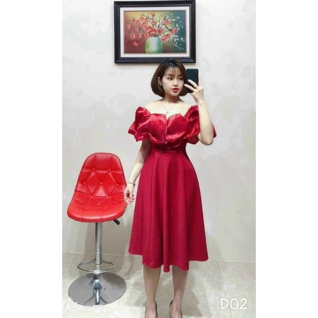 (FREE SHIP) MẪU MỚI DỰ TIỆC ĐẦM XÒE NGỰC PHỐI VOAN KIẾNG KIỂU DÁNG THANH LỊCH TRỄ VAI XINH XẮN TRẺ TRUNG HHP