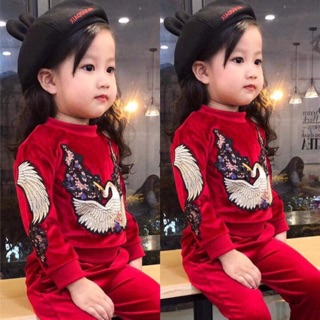 Bộ nỉ nhung thêu bé gái