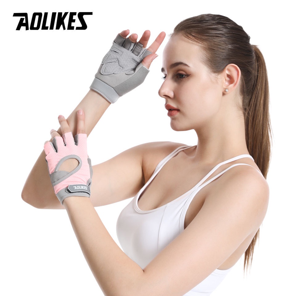AOLIKES Đôi găng tay hở ngón thoáng khí hỗ trợ nâng tạ tập gym thể dục dành cho cả nam và nữ