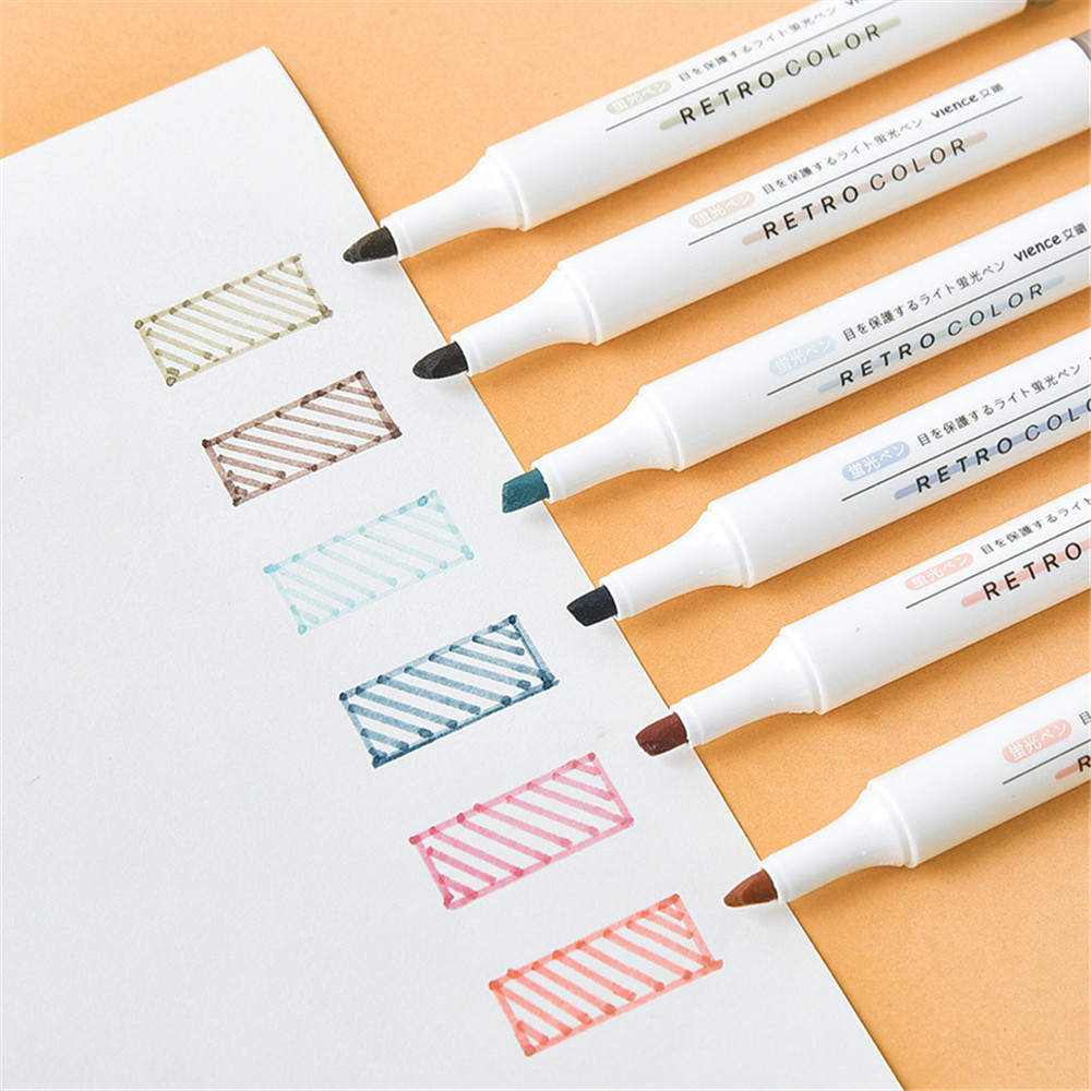 Cod Qipin 6pcs Macaron Double-ended Highlighter Drawing Color Marker Pen Set Stationery School Supplies