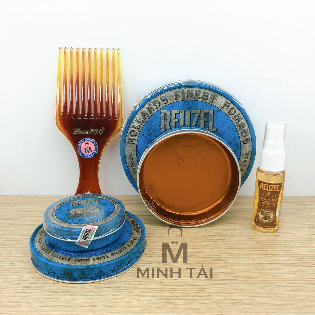 [ Full Size ] Sáp Vuốt Tóc Nam Reuzel Blue Pomade + Xịt Dưỡng Tóc Reuzel Tonic 20ml + Lược Chải Tóc Pomade