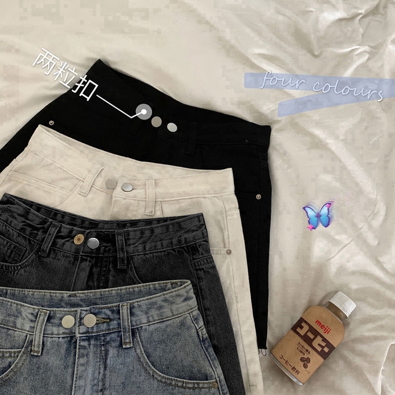 Quần Đùi Denim Lưng Cao Phong Cách Hàn Quốc Dành Cho Bạn Nữ