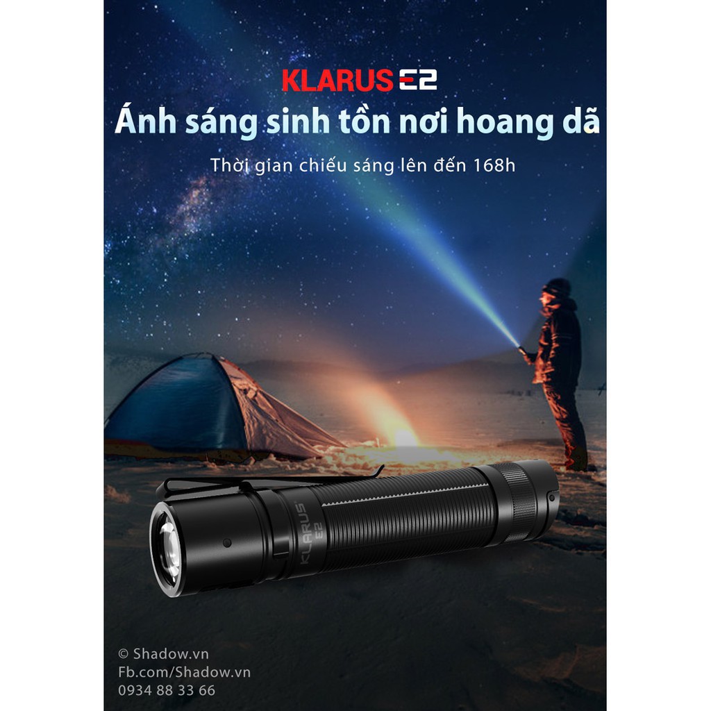 [HÀNG SIÊU CẤP] Đèn pin và đèn sạc KLARUS E2 mini LED CREE XHP35 HI độ sáng 1600 ln xa 190m sạc