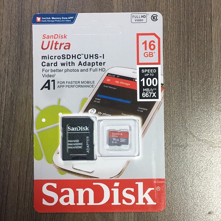 Thẻ nhớ SanDisk 32GB/16GB - MircoSD Class10 – Chính Hãng – Bảo hành 5 năm – Kèm Adapter