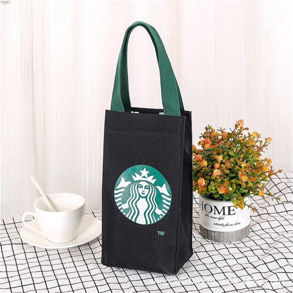 Vải Canvas Túi Đựng Bình Nước Đi Kèm Cốc Nước Tay Túi Di Động Giá Đựng Bình Nước Túi Bảo Quản WHIT