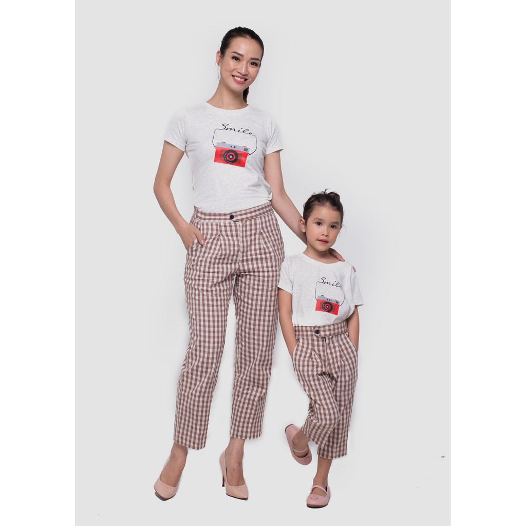 Quần kiểu lưng caro nâu bé gái QDG022 - JADINY