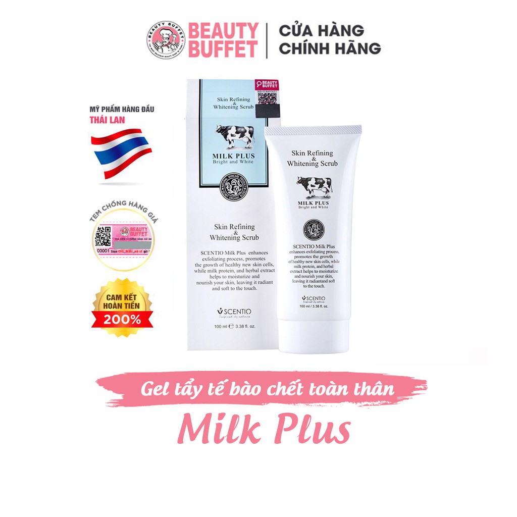 Gel tẩy tế bào chết da mặt và toàn thân dưỡng trắng và trẻ hoá da Scentio Milk Plus 100ml