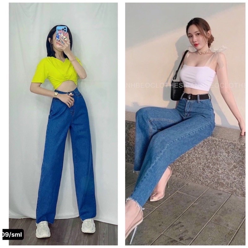 Quần baggy jeans mã 3009, quần bò baggy ống rộng lưng cao rách gối