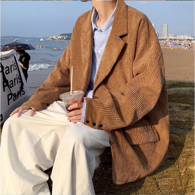 ♞AFF LIGA♞ Áo Khoác Blazer Dáng Rộng Màu Sắc Đơn Giản Phong Cách Hàn Quốc Cho Nam Giới