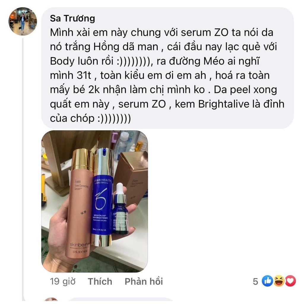 Tinh chất mờ nám trắng sáng da ZO Brightalive Serum Accelerated 8ml