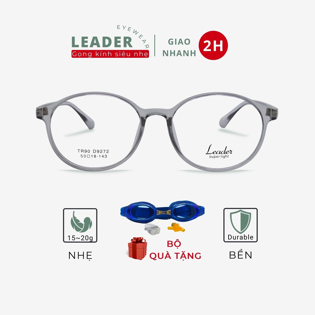 Gọng kính cận nam nữ Leader D9272, tròng 0 độ chống ánh sáng xanh, nhựa nhiệt dẻo TR90 cao cấp - JAH1231