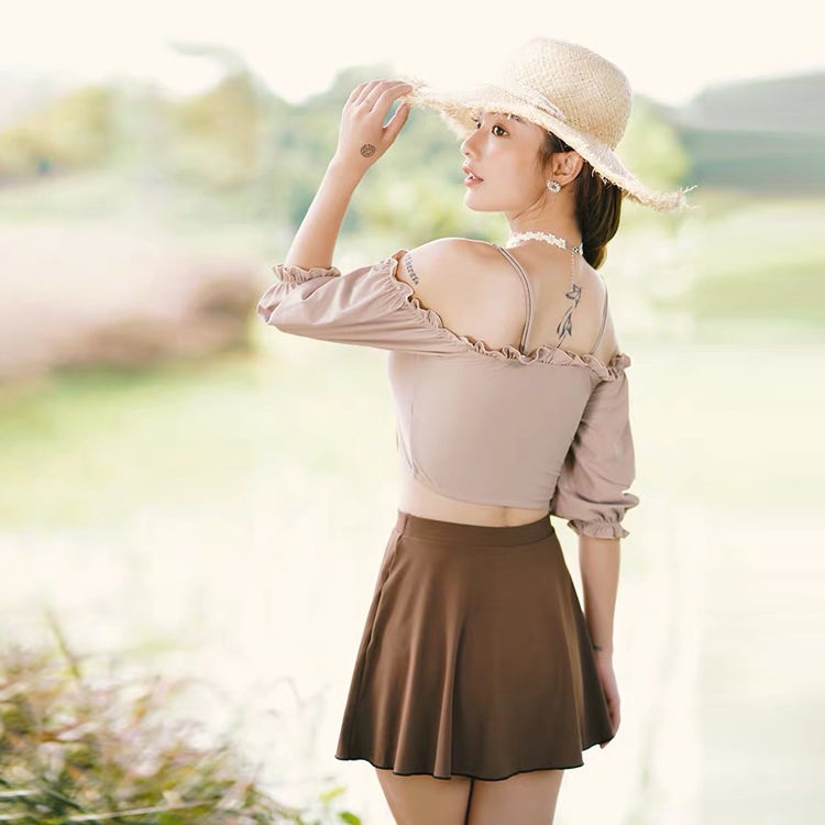Bộ Đồ Bơi Váy Xẻ Eo Cao Đơn Giản Mới Cho Nữ