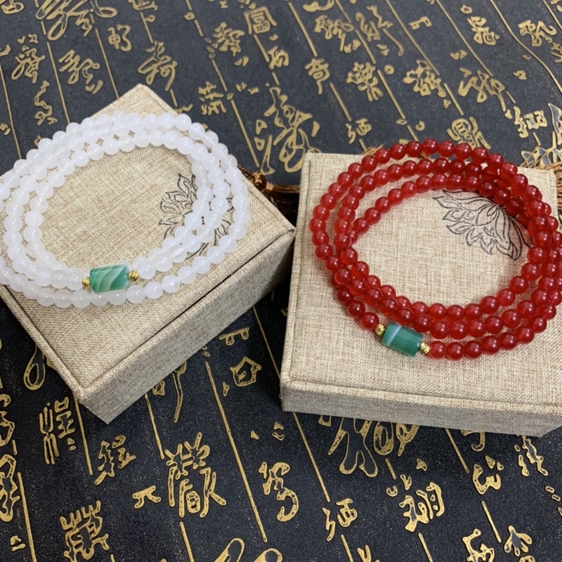 Chuỗi Vòng 108 hạt đá T.A mix Ngoc Lục Bảo Tặng Hộp Gấm
