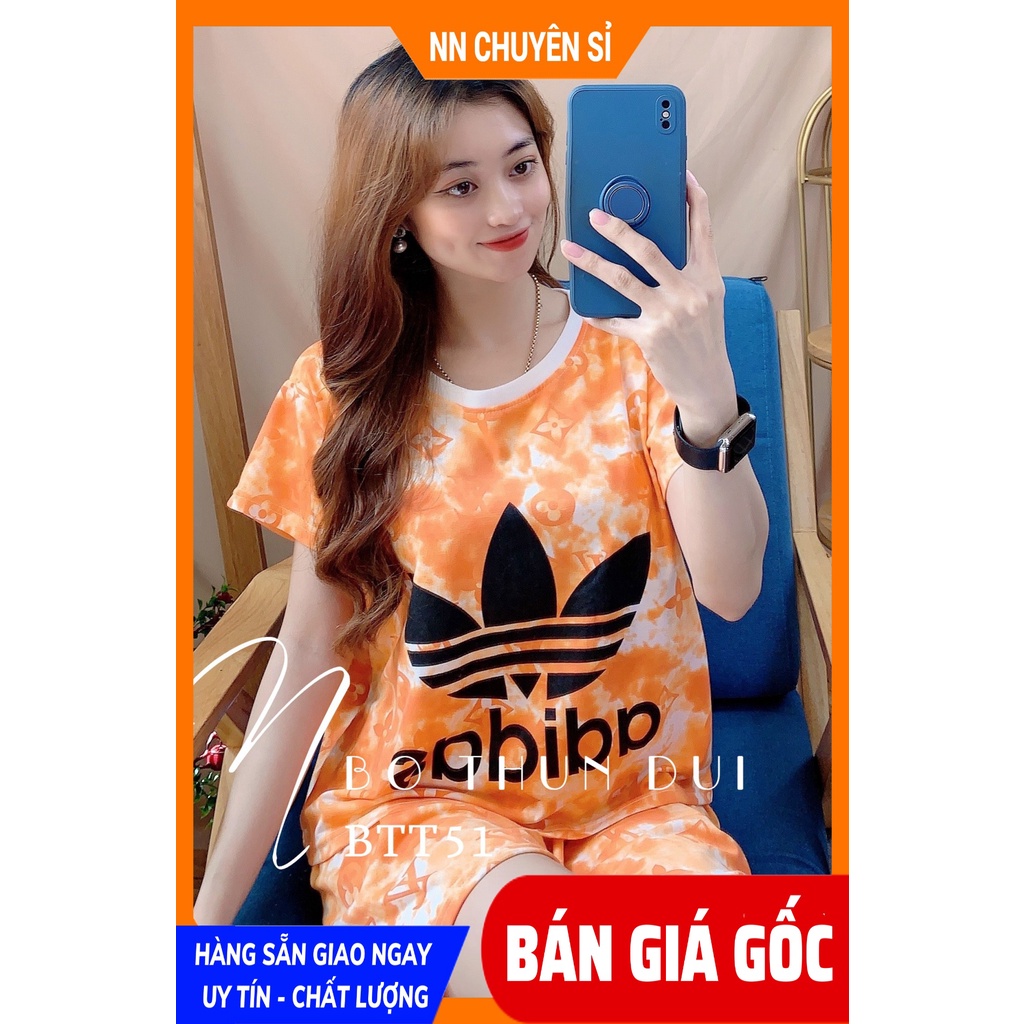 Đồ bộ nữ mặc nhà chất thun mềm mịn mát in hình gấu in bò sữa in hoạt hình loang màu dễ thương BTT thun đùi tổng hợp