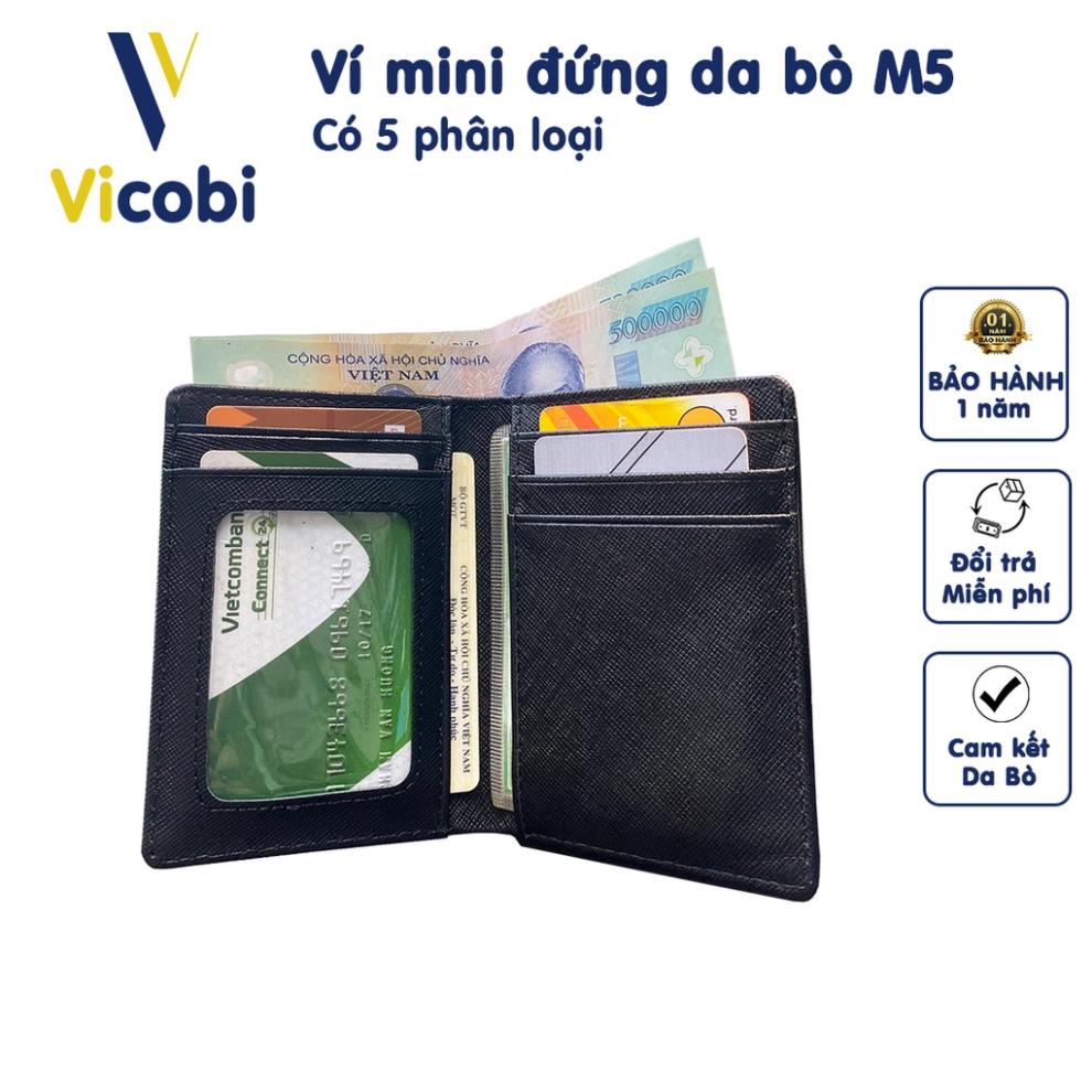 Ví mini đứng Da Bò Vicobi M5,nhỏ gọn gập đôi đựng thẻ kích thước 8,5cm x 11cm 💯