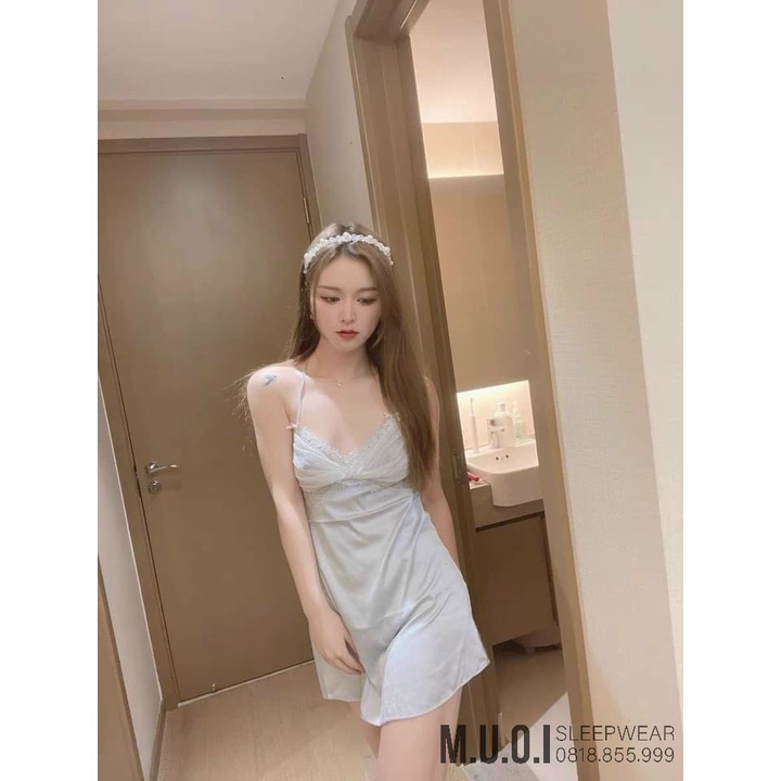 [FREESHIP] Váy ngủ sexy QCCC-Sx 93 Váy ngủ nơ xoắn ngực lụa satin hot  QCCC Muối Sleepwear-sẵn